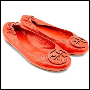 Tory Burch Reva Ballet Womens Orange Patent Leather Ballet Flats Shoes 5.5‎